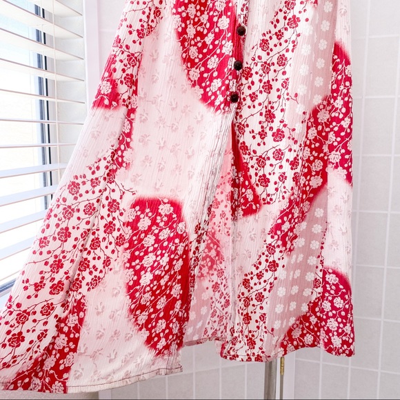 Red Floral Button Front Midi Skirt - Picture 4 of 9